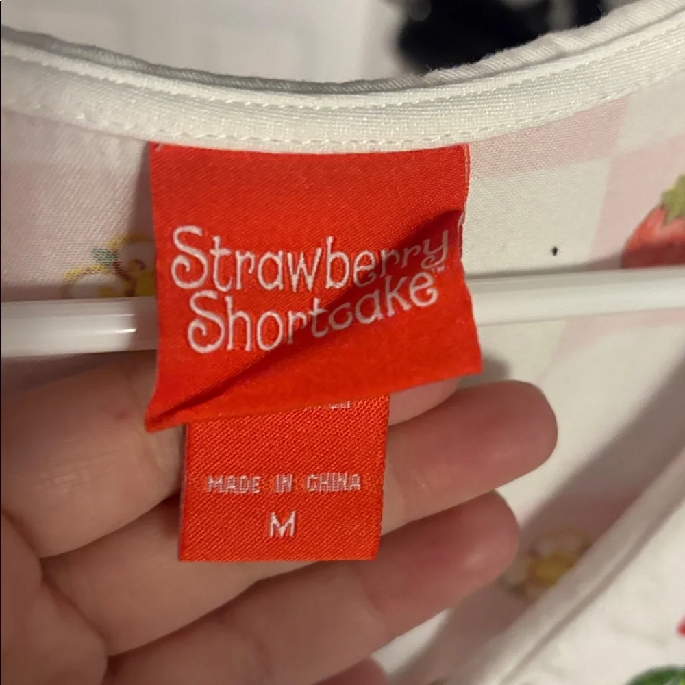 Strawberry Shortcake Pink Checkered Embroidered Collar Peplum Top - Picture 2 of 5